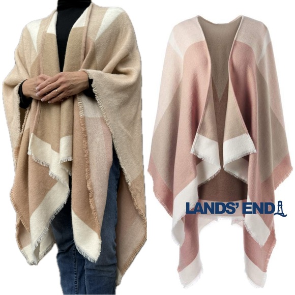 Lands’ End Color-block Shawl Wrap in Blush - Picture 1 of 5